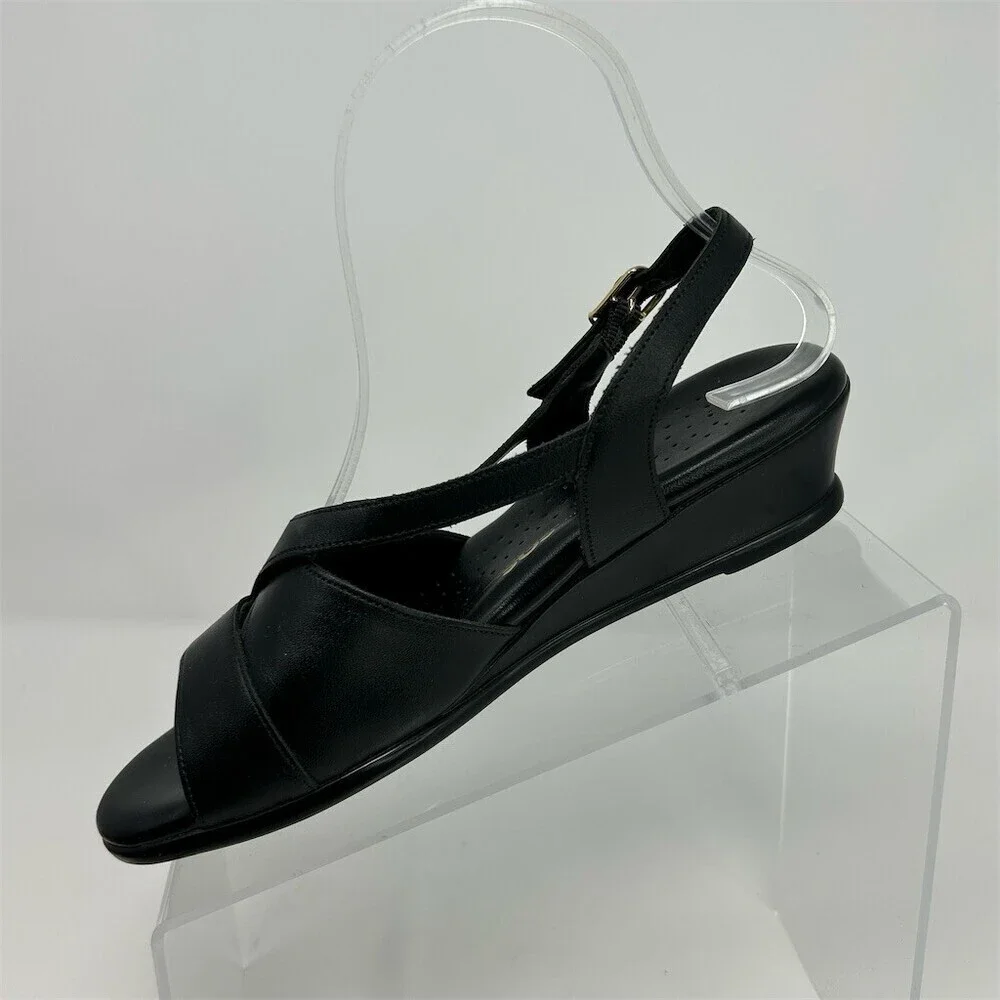 SAS Caress Women's Slingback Wedge Sandals Black Tripad Comfort Size 6.5 M
